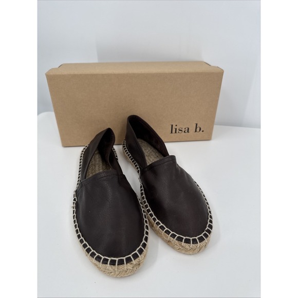 lisa b. Brown‎ Leather Espadrilles Women's Size 7 EU 37 NIB Flats Soft Leather - Picture 1 of 8